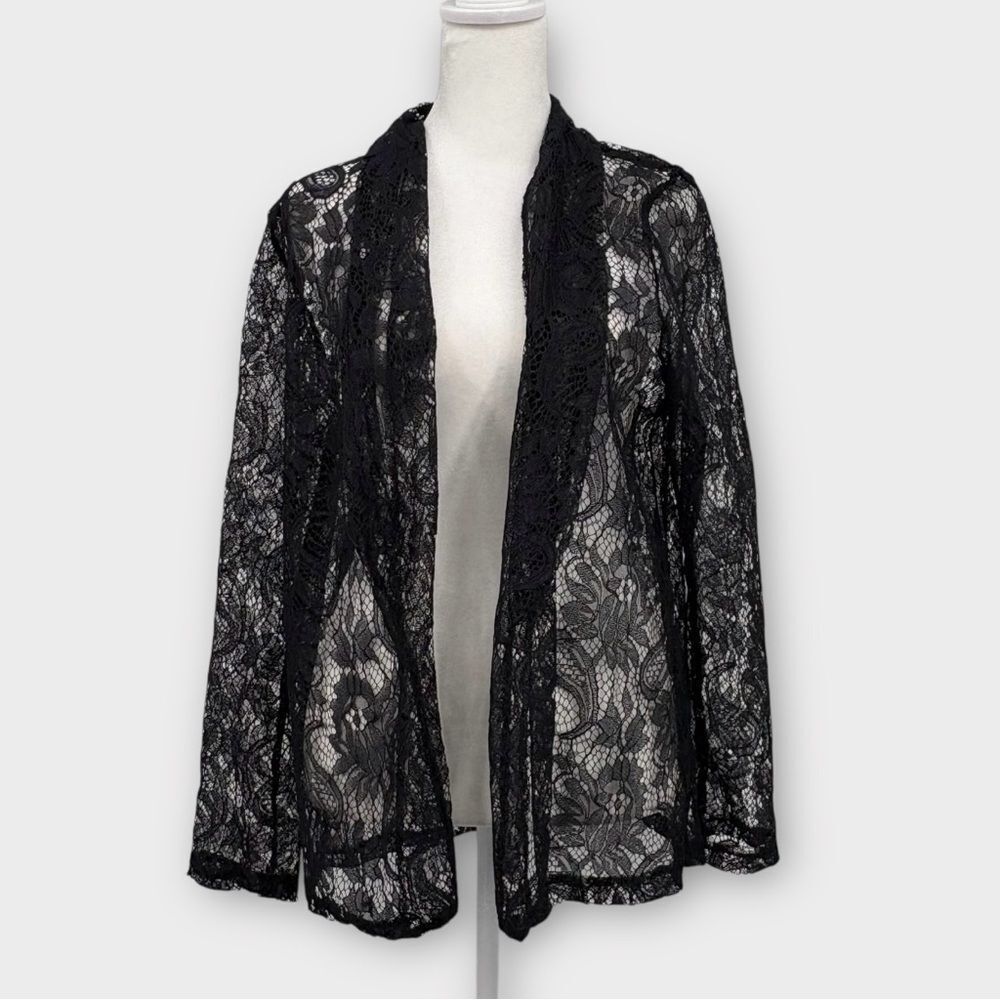 James Lakeland Sheer Lace Open Front  Blazer in Black Women’s Size M NWT - Picture 3 of 11